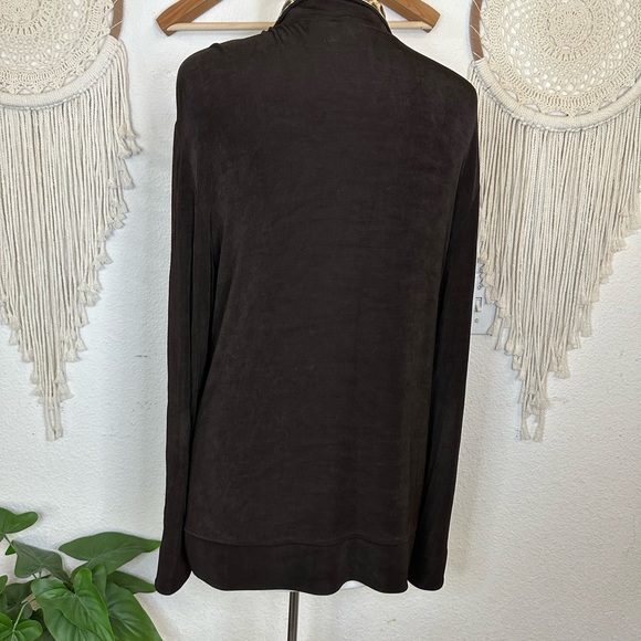 Chicos travelers dk brown leopard print collar slinky knit cardigan XL full zip - Picture 4 of 5